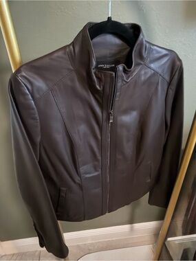 Ann Taylor Dark Brown Leather Zip Jacket